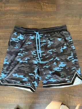 Reebok Blue and Black Camo Men's Athletic Shorts